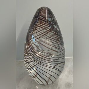 Glass Paperweight‎ Large Egg Shaped Glass with Bubbles & Brown Swirl 6” Tall Art